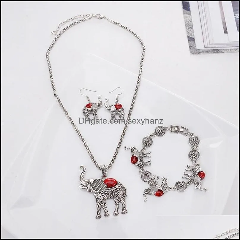 elephant necklace bracelet earrings three piece set european and american exaggerated jewelry sets