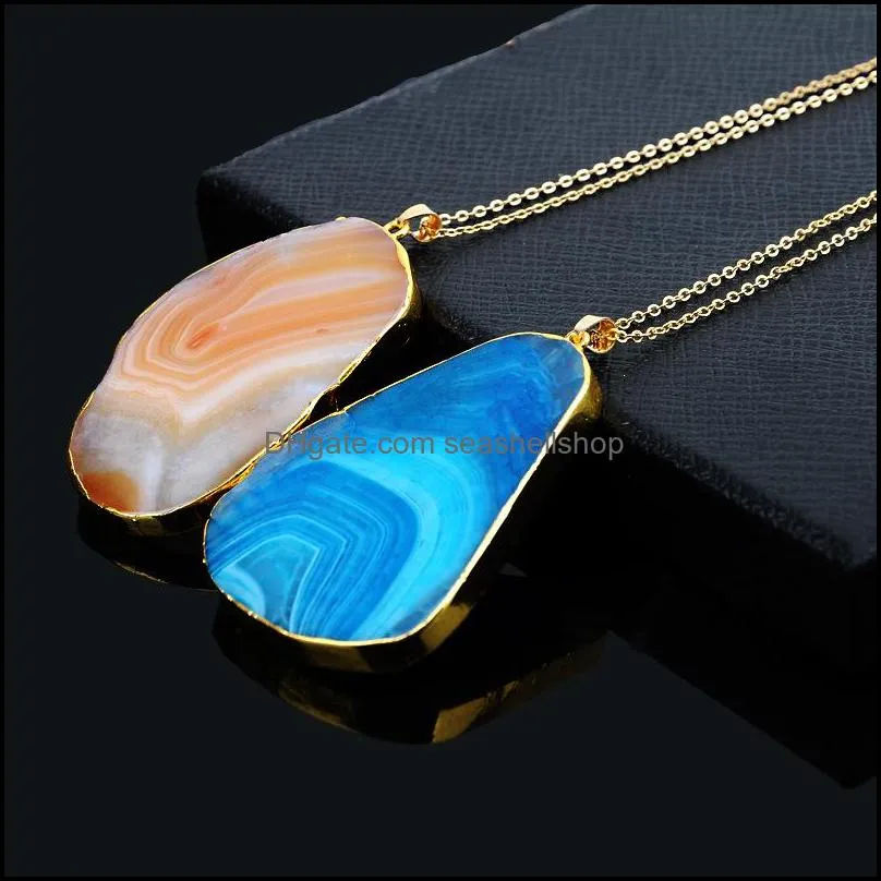  natural crystal quartz chakra stones necklaces geometric cutting lines druzy healing pendant necklace for womens fashion jewelry