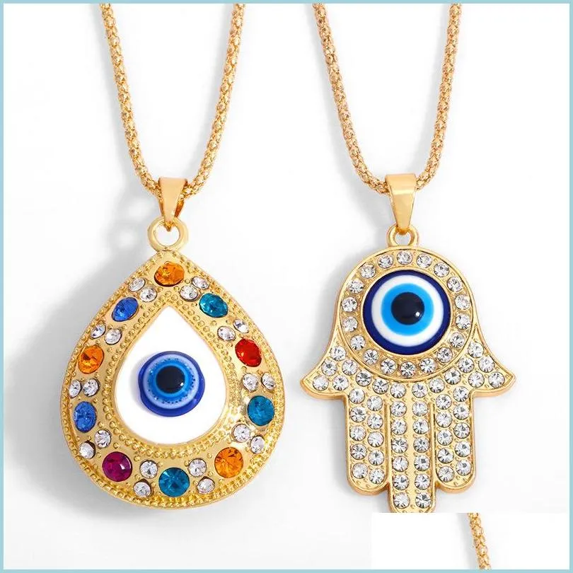 fatima hand pendant necklace turkey evil blue eyes diamond sweater chain hollow lucky pendants adjustable sliver gold necklaces turkish faith