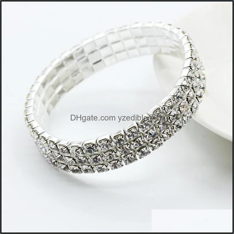 charm bracelets bangles silver plated fashion super flash imitation diamond singlerow silver stretch bracelet yzedibleshop