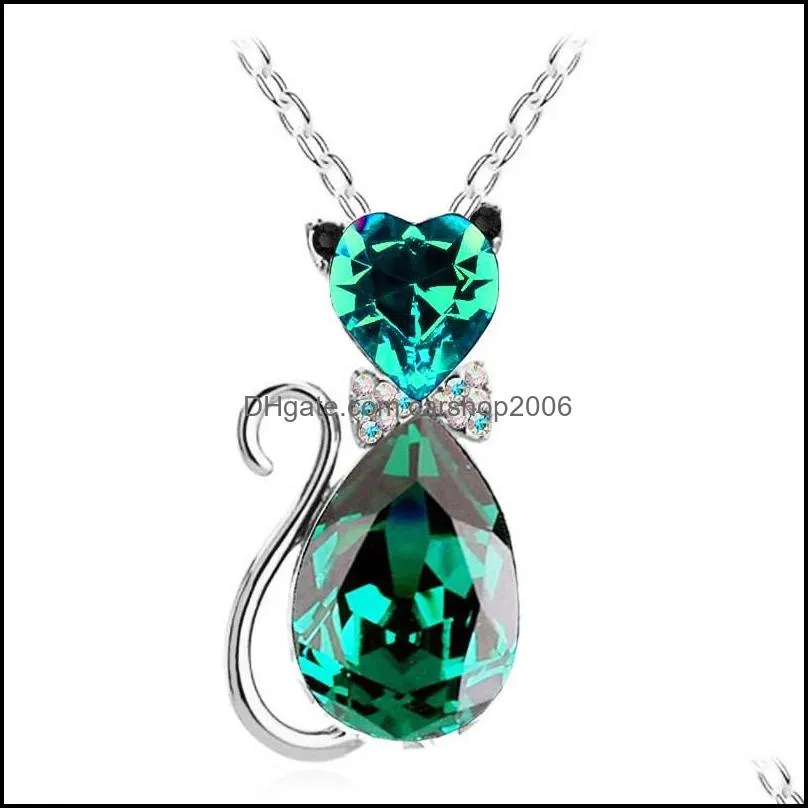 pretty crystal cat necklace women clavicle chain necklace cute cat pendant chain austrian crystal necklace carshop2006