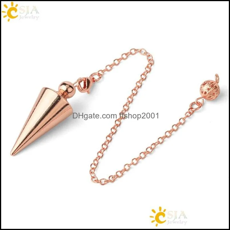 csja cone metal pendulum for wicca antique copper goldcolor spiritual pendulo radiestesia healing pendule jewelry 2180 q2