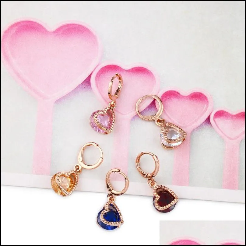  est rose gold plated heart shape cubic zirconia drop earring for women elegant crystal earring gift for brides bridesmaids