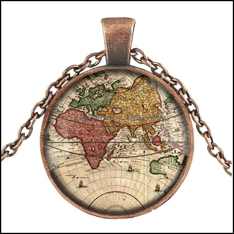 ancient world map necklace handmade explorer map necklace pirate treasure map expedition glass pendan yzedibleshop