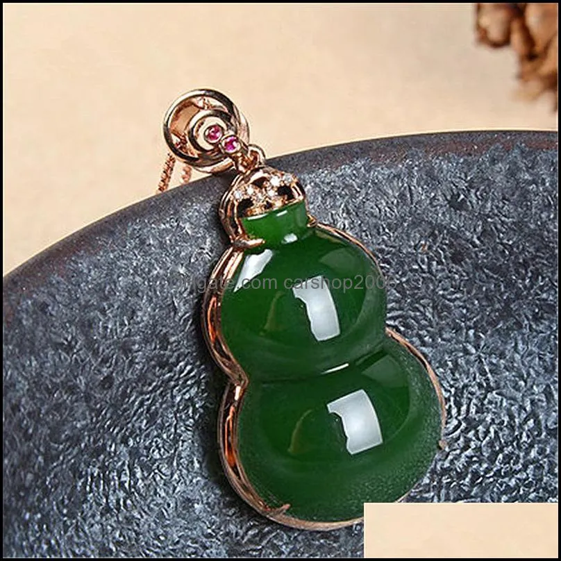 jade jasper gourd pendant necklace retro unique ancient gold craft charm womens silver jewelry vintage gold necklaces for women carshop2006
