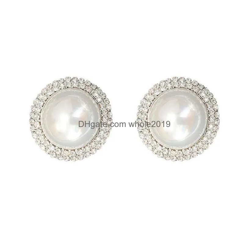 s1139 fashion jewelry s925 silver post earrings exaggerated faux pearl rhinstone stud earrings