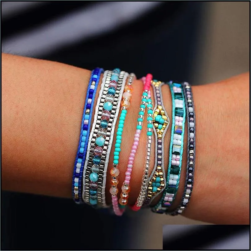  boho hand woven multilayer beads bracelet for women adjustable ethnic weave round beaded bracelet retro fashion jewelry gift