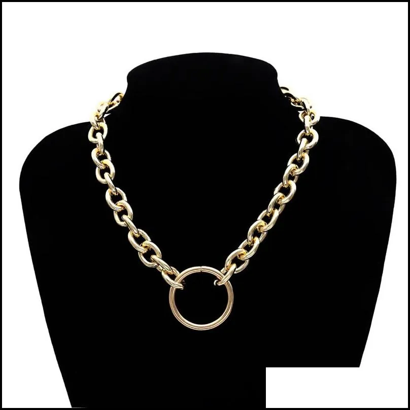 vintage punk thick chain necklace bracelet exaggerated gold silver circle pendant choker necklace statement couple rock fashion