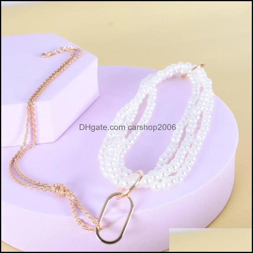 vintage baroque pearl multilayer clavicle chain personality wedding simple asymmetric design short necklace carshop2006