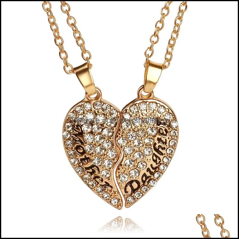  mothers day jewelry set white crystal rhinestone heart mother and daughter lettering pendant necklace for girl women fashion