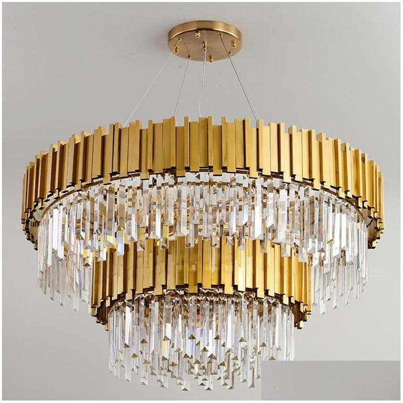 round gold chandelier lighting k9 crystal stainless steel modern pendant lamp for kitchen dining room bedroom bedside light