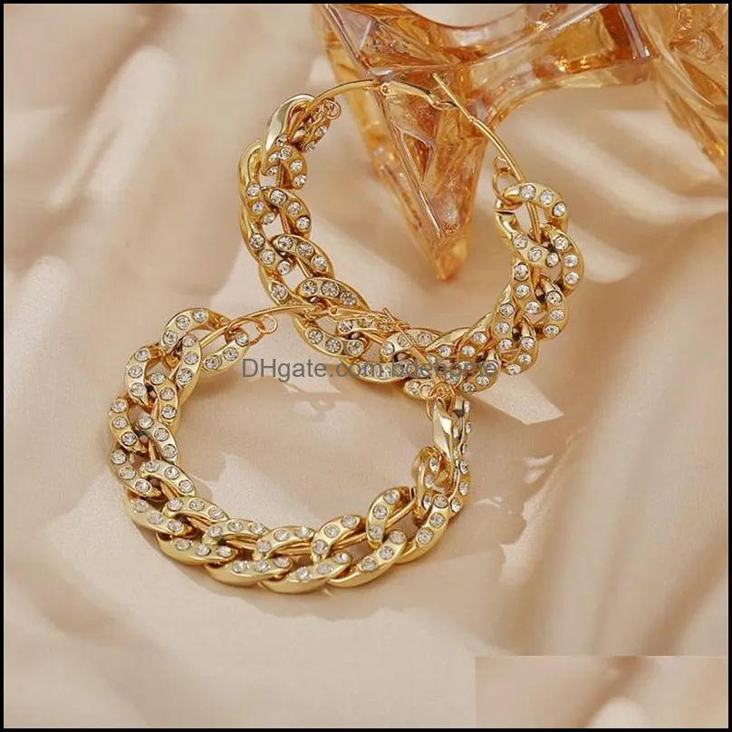 bohemian style oversize crystal hoop earrings for women girls 2020 summer gold chain round earrings famale fashion statement1 783