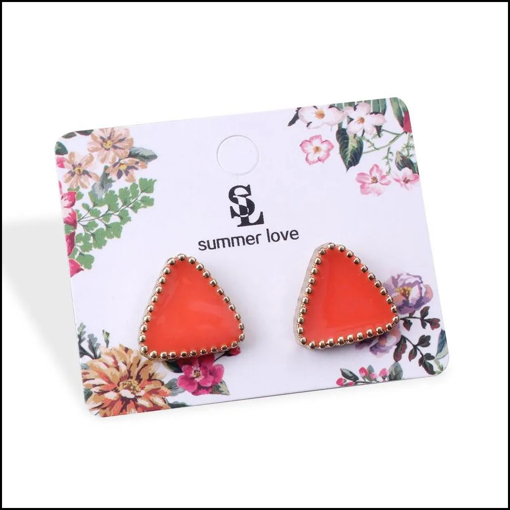 6 color sweet pink green enamel stud earring for woman kid girl ear accessories cute geometry triangle earings for girl statement