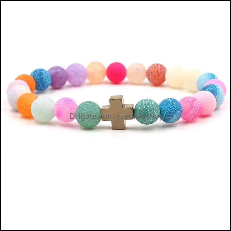 cross natural stone bracelet weathered rope bead yoga chakra bracele yzedibleshop