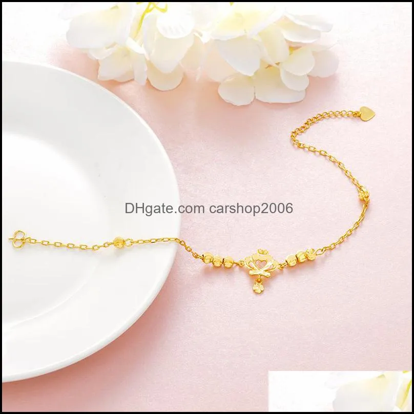 24k gold bracelet on the leg beads ankle bracelets for women crown barefoot crochet sandals anklets jewelry legs chain jewellery 2252
