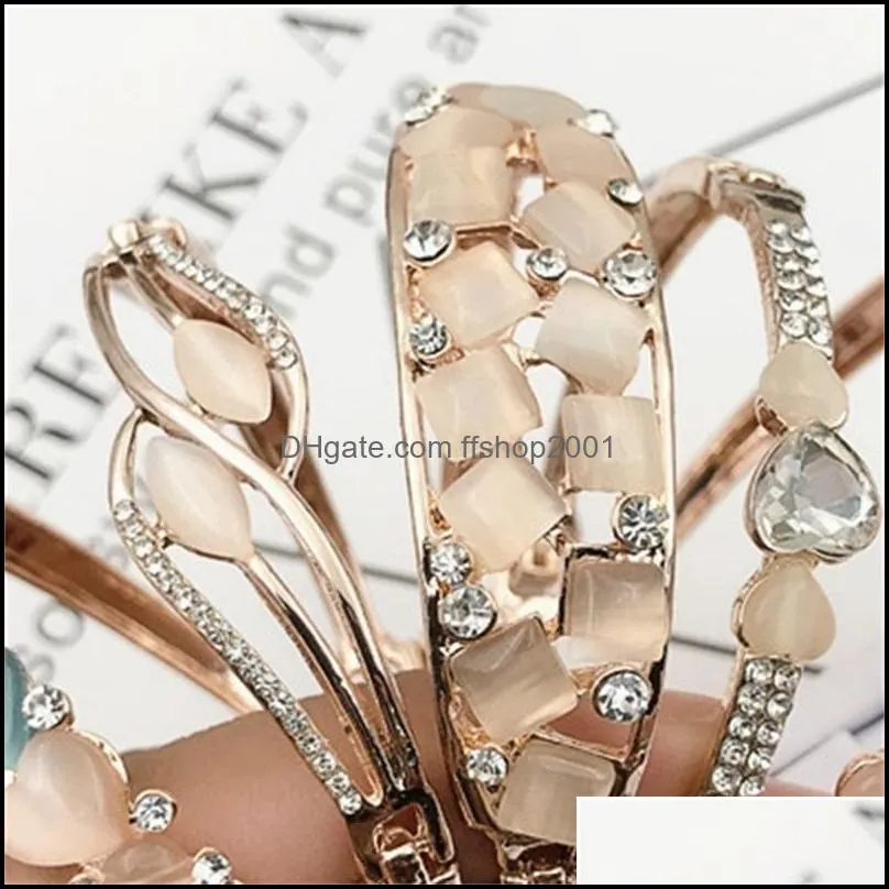 charm bangle bracelet rose gold silver mix different styles wholesale cat eye gem rhinestone jewelry korean fashion quality bracelets 525