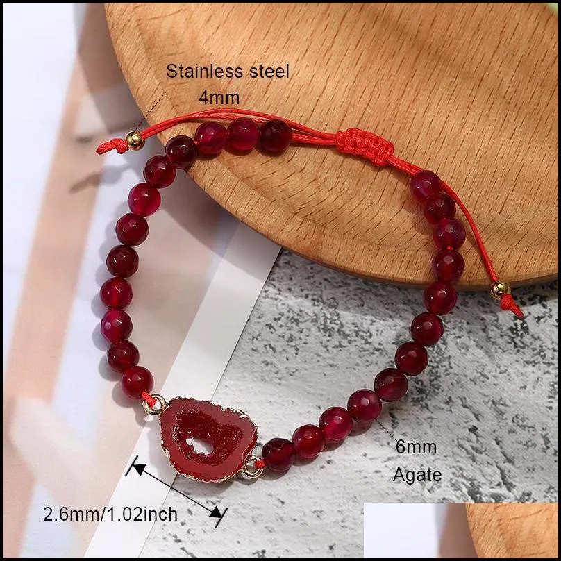 bohemian resin druzy charms natural stone agate beads bracelets with card handmade braided friendship bracelet for womens jewelry party