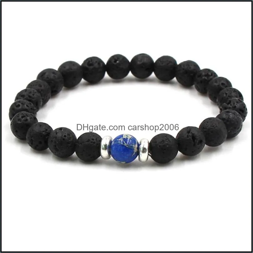 lava stone beads bracelets natural black  oil diffuser elastic bracelet volcanic rock beaded hand strings yoga chakra men carshop2006