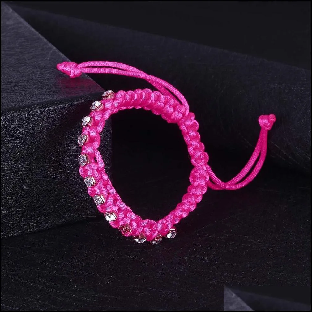 handmade fluorescent braided bracelet for women girls crystal inlayed pink yellow green adjustable bracelet trendy jewelry wholesale