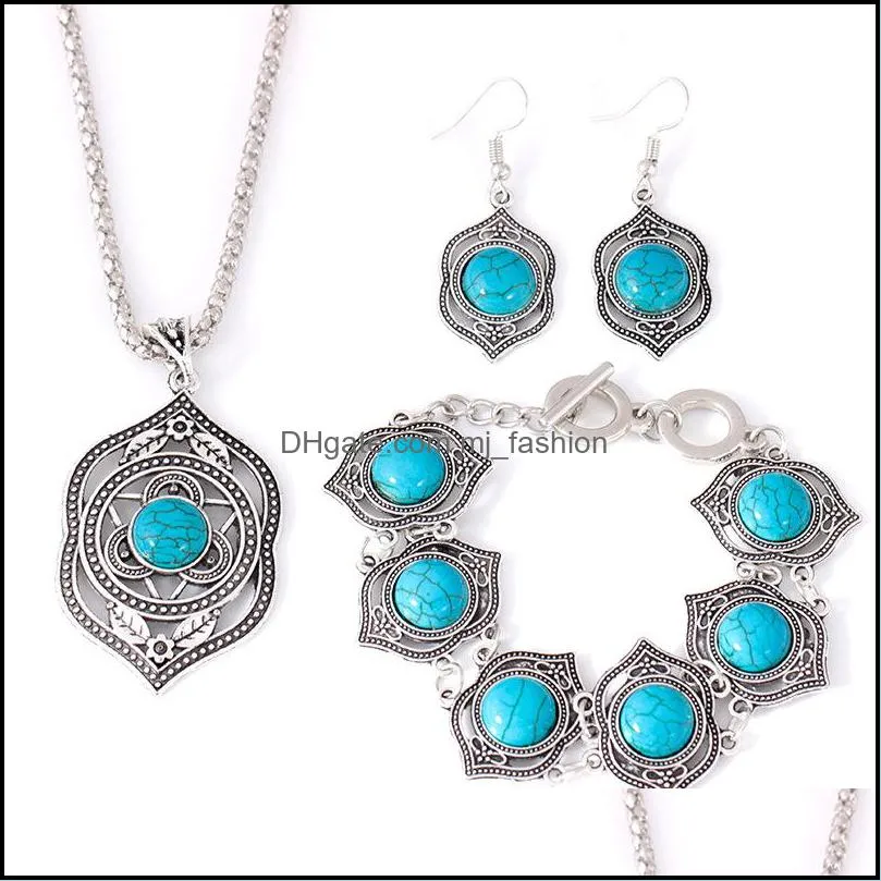 vintage bohemian jewelry set collares exaggerated exquisite ethnic chokers necklaces bracelets turquoises beads party jewelry sets 18