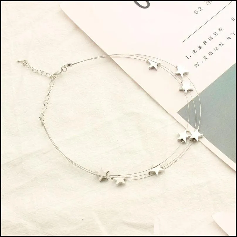 elegant pentagram multilayer geometric pendant choker necklace for women trendy silver alloy small circle chain necklace jewelry gift