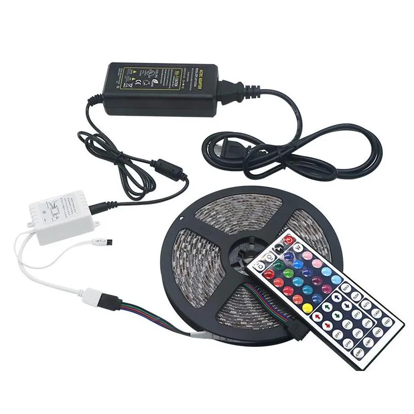 retail box smd 5050 led strips rgb lights kit waterproof ip65 300 leds add 44 keys remote control add 12v 5a power supply
