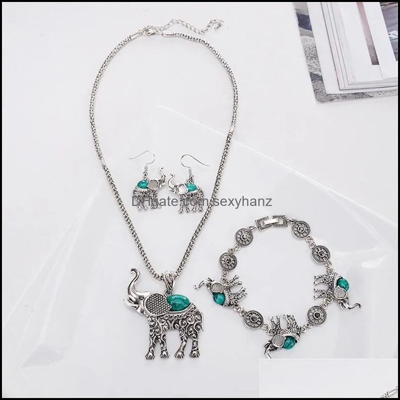 elephant necklace bracelet earrings three piece set european and american exaggerated jewelry sets