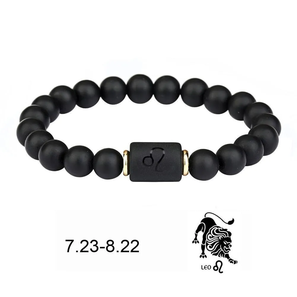 black stone beads strands 12 constellation couple bracelet men bracelets for women pulseras moda masculina hombre man mens jewellery