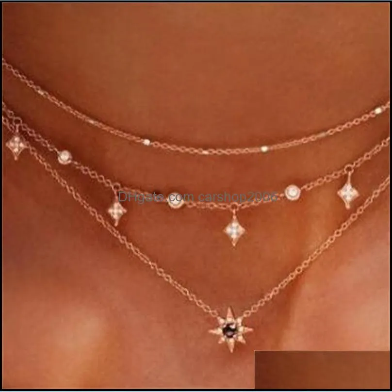 multilayer star pendant necklaces clavicle women gold statement necklace wholesale 3667 q2