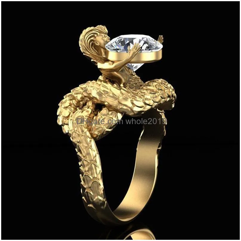 fashion jewelry punk person face snake body totem ring lady zircon ring