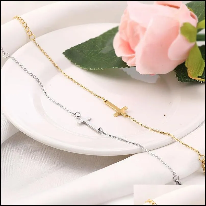 simple jesus cross stainless steel charm bracelet for women bohemia silver gold plated adjustable bracelet fashion friendship jewelry