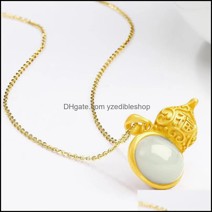 natural jade jasper gourd pendant necklace chinese style retro unique ancient gold craft charm womens luxury jewelry san yzedibleshop