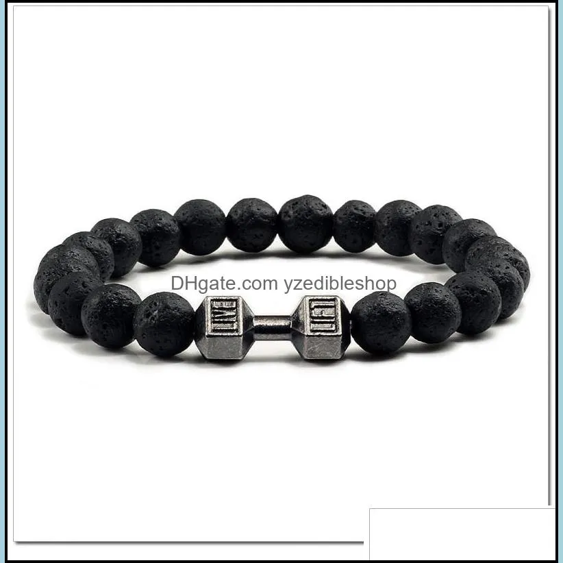 lava bracelet black volcanic stone beads bracelets for women men fitness barbell jewelry mens bracelet yzedibleshop