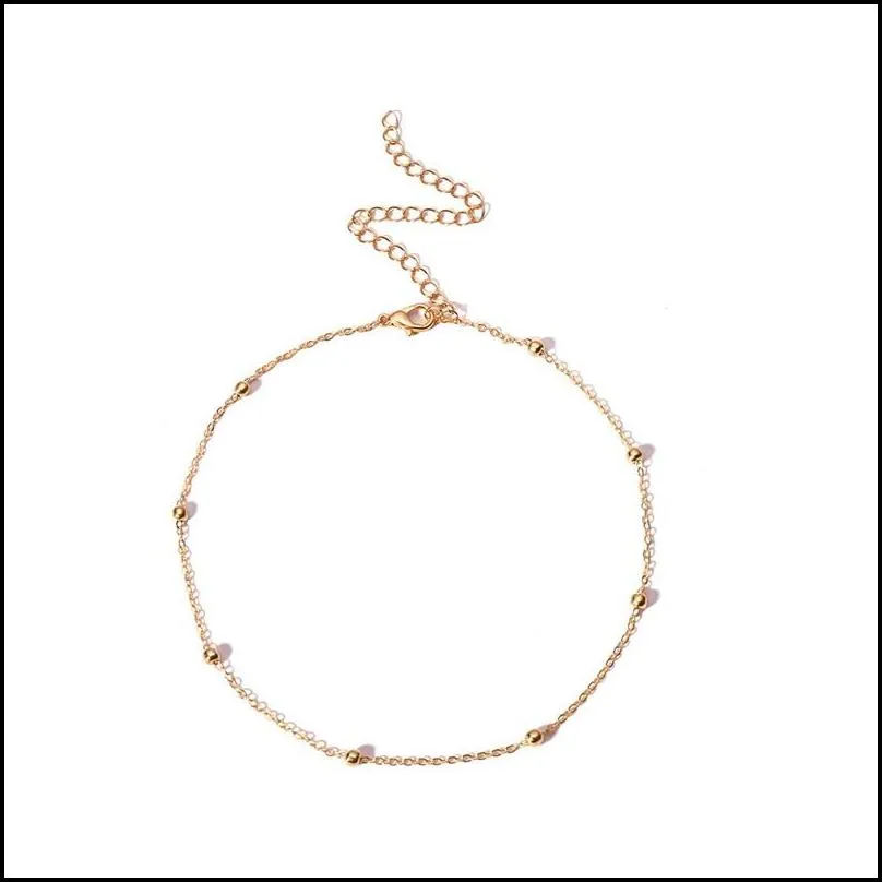 2pcs/set gold chain circle pendant chokers necklaces for women simple copper beaded chain short necklace fashion jewelry