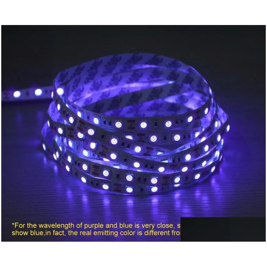 uv purple led stripe light 5050 smd 60led/m dc 12v nonwaterproof 395405nm ultraviolet ray flexible strip tape ribbon