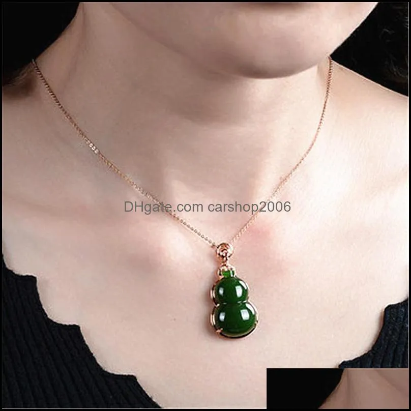 jade jasper gourd pendant necklace retro unique ancient gold craft charm womens silver jewelry vintage gold necklaces for women carshop2006