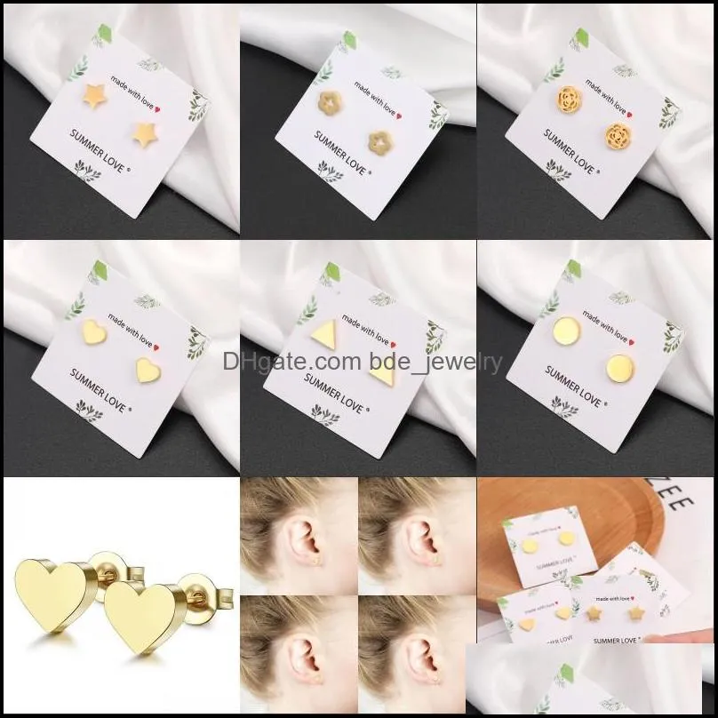 fashion geometric stud earrings for women handmade heart triangle round star earring minimalist stainless steel jewelry 2376 y2