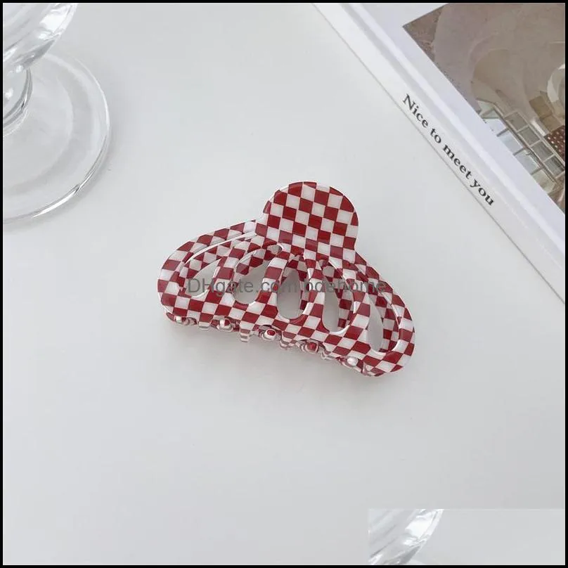 hair clips barrettes 2021 selling fashion acrylic women accessories headband red white checkered pattern claw 429c3