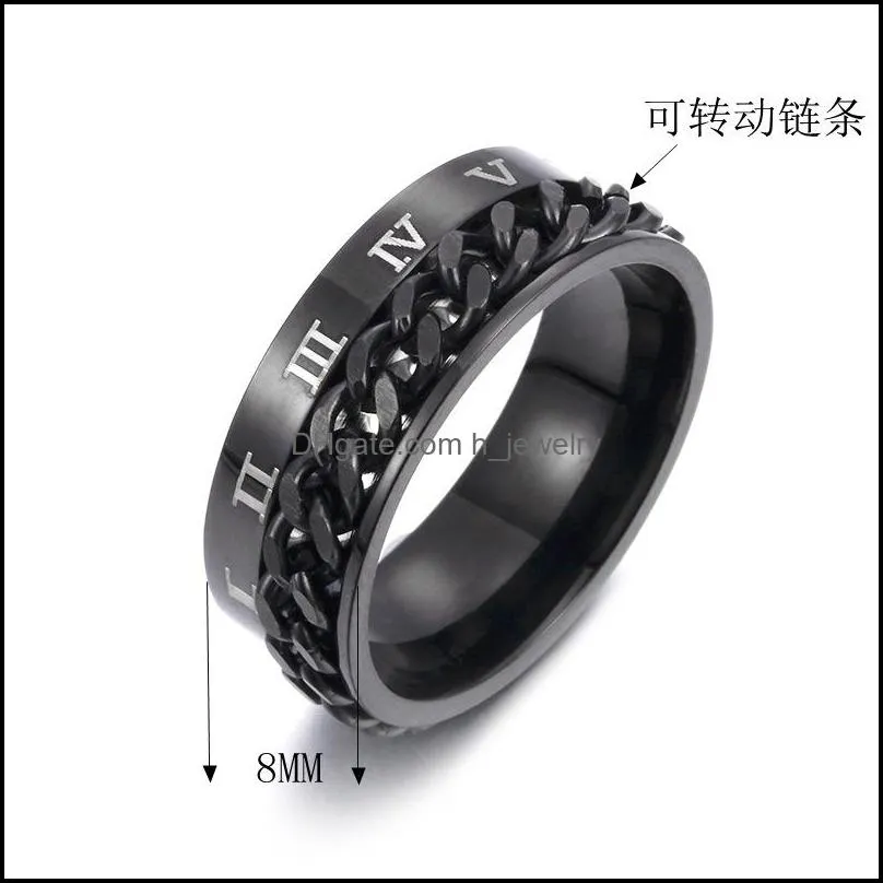 cluster rings luxury roman numerals spinner chain men ring fashion 8mm width multicolor stainless steel for jewelry gift
