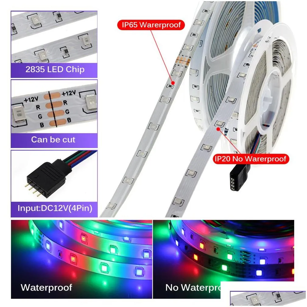 10m 15m 20m rgb changeable led strip light dc12v 2835 5050 led light tape bluetooth music controller add power aadapter