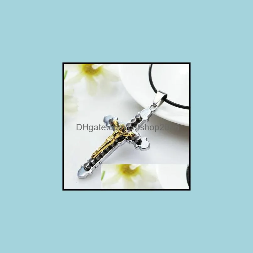 cross necklaces jesus christ crucifix catholic cross pendant with leather chain necklace cross necklace beautiful necklace carshop2006