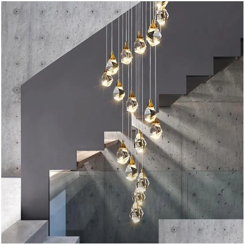 crystal cube chandelier indoor lighting for home staircase loft lamp living dining room bedroom kitchen decor spiral hanging