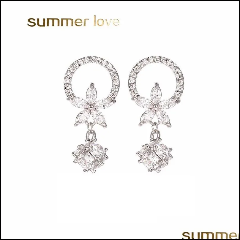 fashion designer jewelry earrings 925 silver cubic zirconia flower dangle earring for women cz big gold hoop earring wedding gift