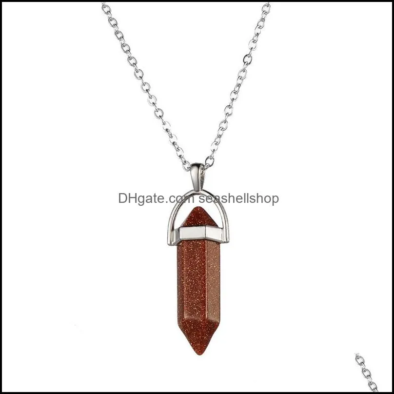 luxury natural stone bullet shape pendant necklaces women hexagonal prism crystal charms necklace for ladies fashion jewelry