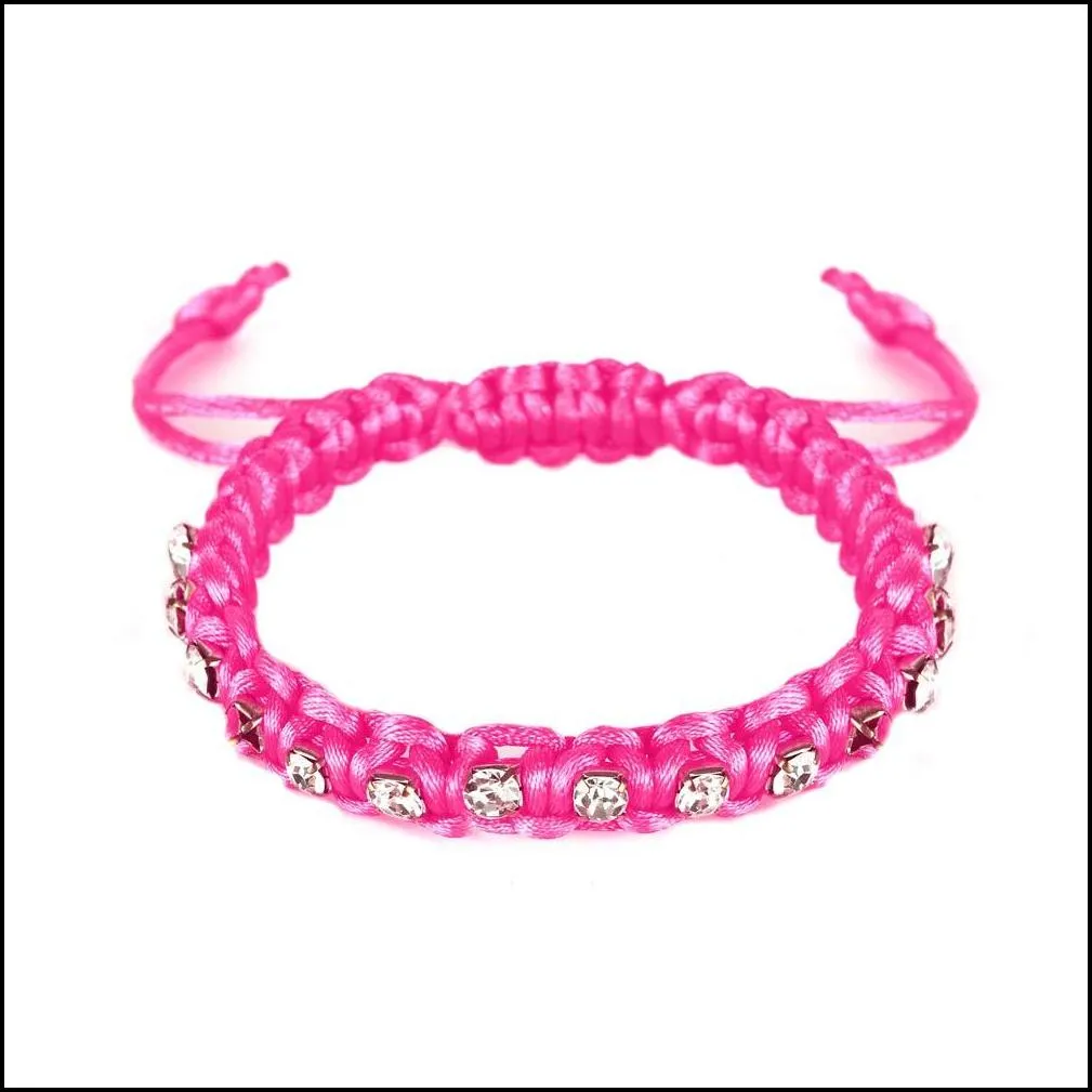 handmade fluorescent braided bracelet for women girls crystal inlayed pink yellow green adjustable bracelet trendy jewelry wholesale