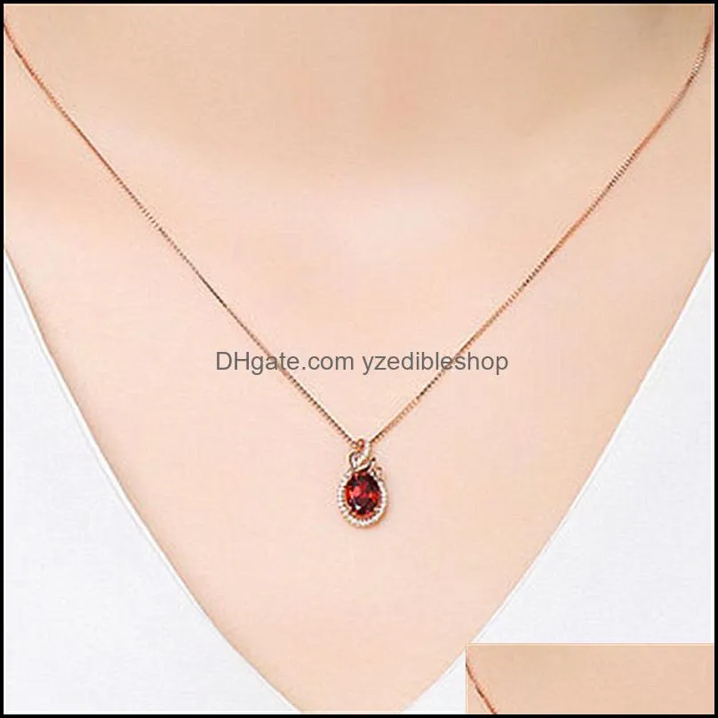 rose gold necklaces with round ruby zircon gemstone heart pendant necklace for women wedding gift jewelr yzedibleshop