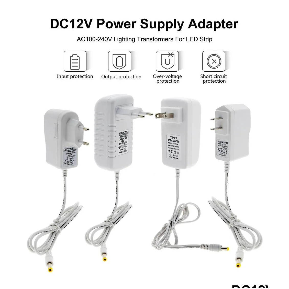 12v power supply adapter white shell ac100240v lighting transformers output dc12v 1a / 3a power converter for led strip