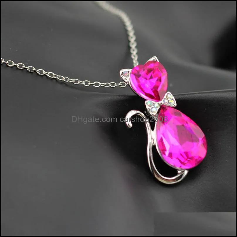 pretty crystal cat necklace women clavicle chain necklace cute cat pendant chain austrian crystal necklace carshop2006