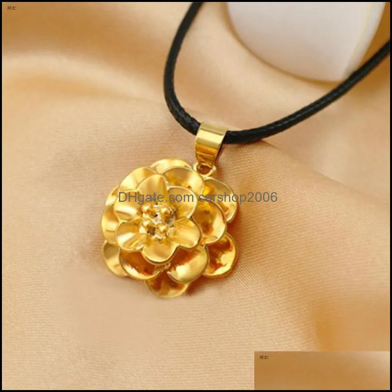 women jewelry set cute plated 18 k solid gold gf rose pendant flower necklaces/earrings europe wedding girl gift affection 49 u2