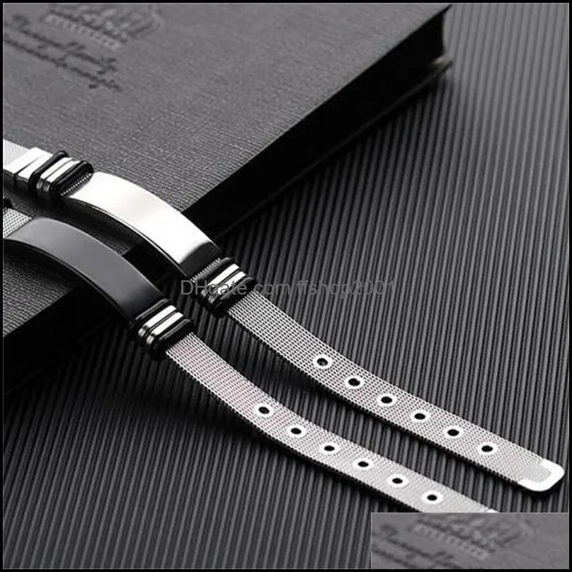 men bracelet fashion net identification adjustable stainless steel boy watch band curved bracelets personalized lettering